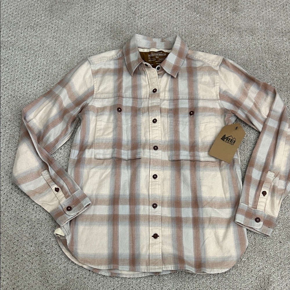 NWT REI Wallace Lake Flannel Shirt Mocha Taupe